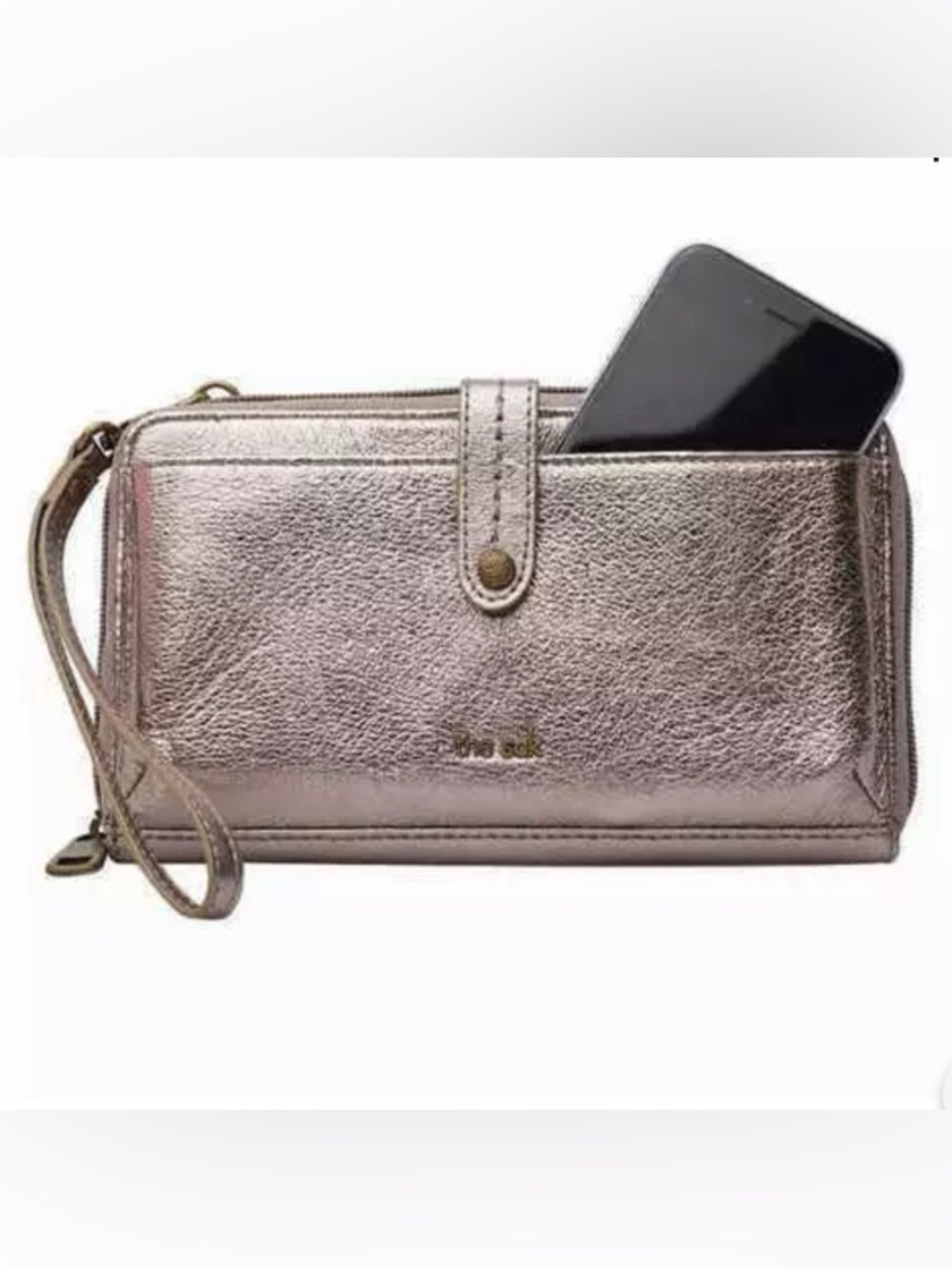 The Sak Metallic Wallet Crossbody 
metallic rose gold Zip Up Dual NEW